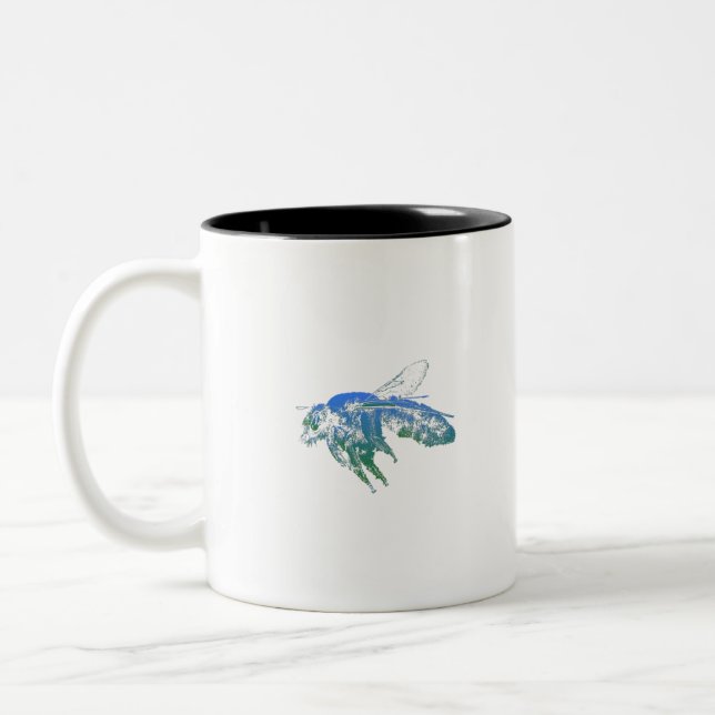 Insect bee blue Two-Tone coffee mug (Left)