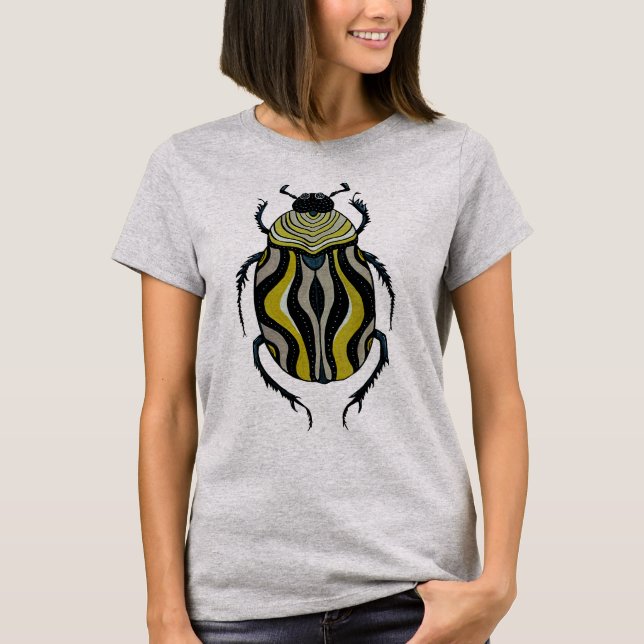 Insect Lover Striped Beetle Art T-Shirt (Front)