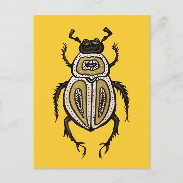 Insect Lover Yellow Decorative Beetle Art Postcard (Front)