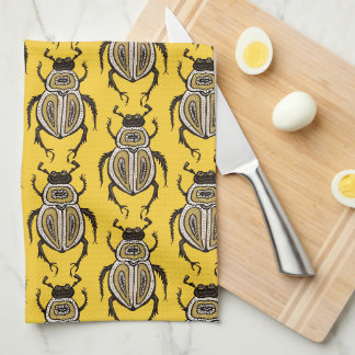 Insect Lover Yellow Decorative Beetle Art Tea Towel