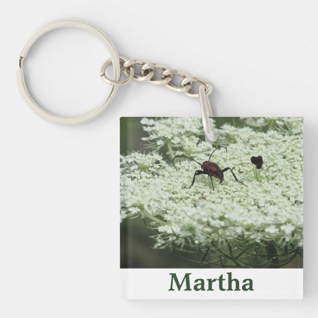 Insect on Elderflower Acrylic Key Ring (Front)