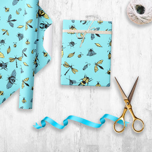 Insect Pattern   Light Blue Wrapping Paper