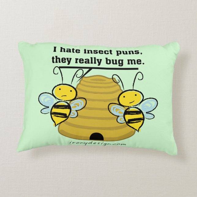 Insect Puns Bug Me Funny Bumble Bees Decorative Cushion (Back)