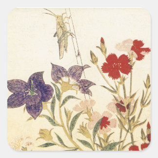 Insects and Flowers by Utamaro Square Sticker