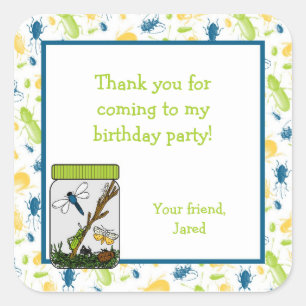 Insects Bug Jar Birthday Party Favour Treat Bag Square Sticker