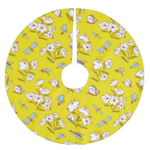 Insects Flowers Butterflies: Summer Seamless Patte Brushed Polyester Tree Skirt