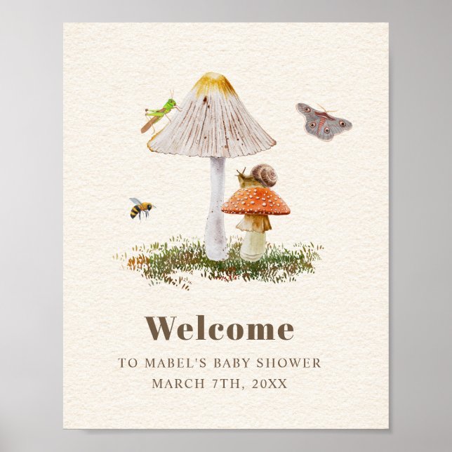 Insects Mushroom Woodland Nature Baby Shower  Poster (Front)