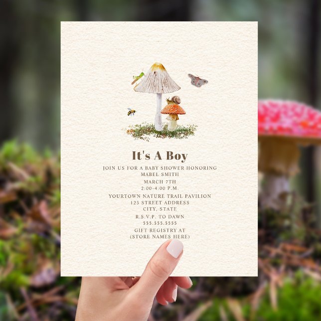 Insects Mushroom Woodland Nature Boy Baby Shower Invitation (Creator Uploaded)