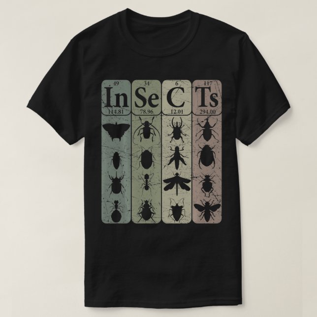 Insects Periodic Table Elements Entomologist Retro T-Shirt (Design Front)