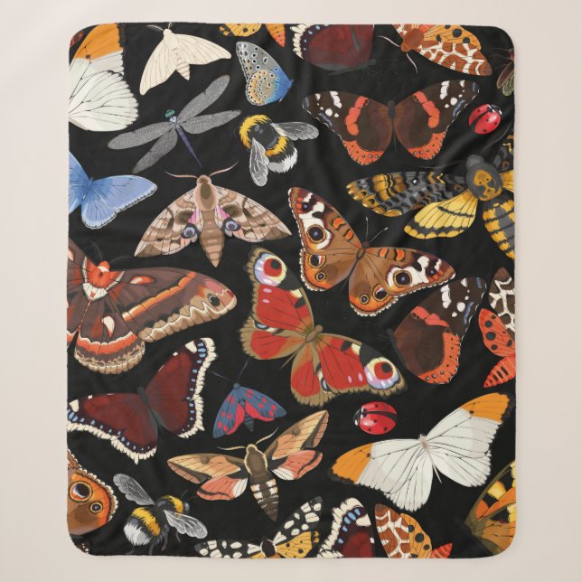 Insects seamless pattern sherpa blanket (Front)
