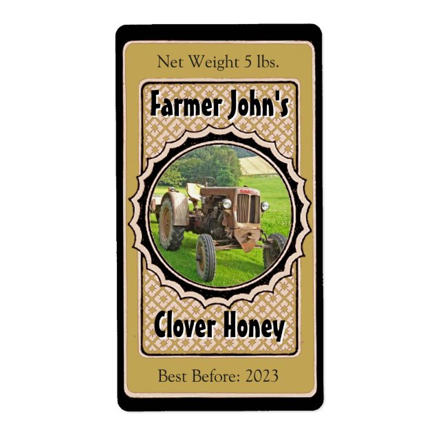 Insert a Picture Black & Gold Wedding Honey Jar (Front)