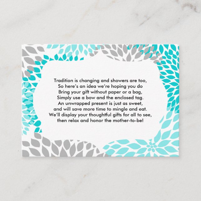 Insert card for baby bridal shower turquoise mums (Front)