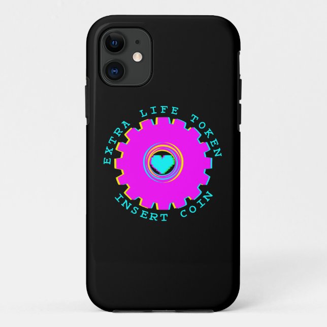 Insert Coin Retro Arcade Extra Life Gamer Heart Case-Mate iPhone Case (Back)