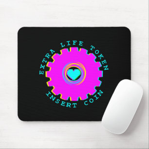 Insert Coin Retro Arcade Extra Life Gamer Heart Mouse Mat