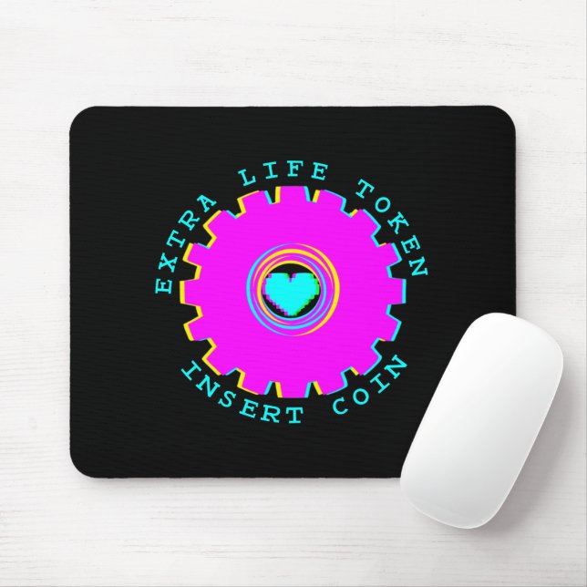 Insert Coin Retro Arcade Extra Life Gamer Heart Mouse Mat (With Mouse)