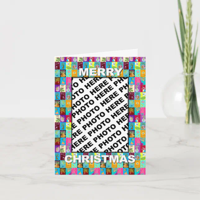 Insert Photo Christmas Colour Floral Card With Zazzle