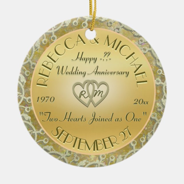 Insert Years Wedding Gold Wedding Anniversary Ceramic Tree Decoration (Front)