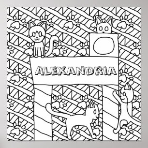 Insert Your Name Cat Colouring Page Poster