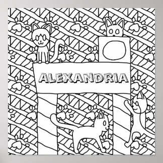 Insert Your Name Cat Colouring Page Poster
