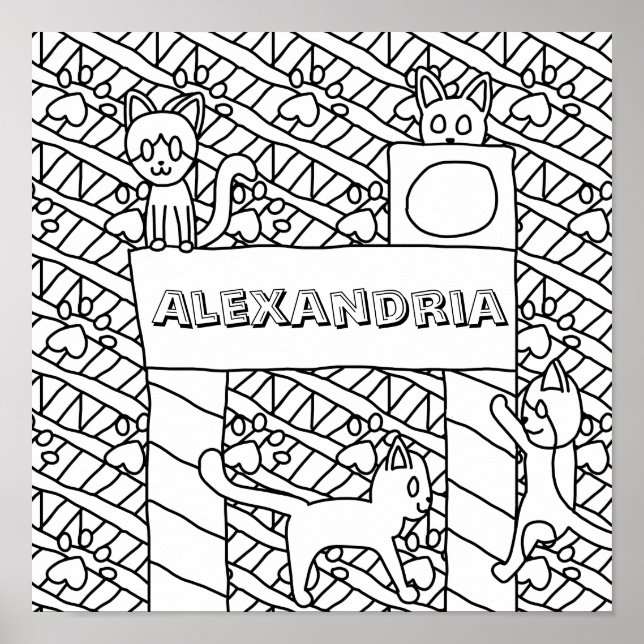 Insert Your Name Cat Colouring Page Poster (Front)
