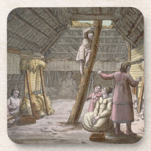 Inside a house in Alaska (colour engraving) Coaster