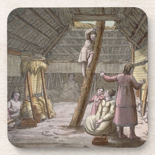 Inside a house in Alaska (colour engraving) Coaster (Front)