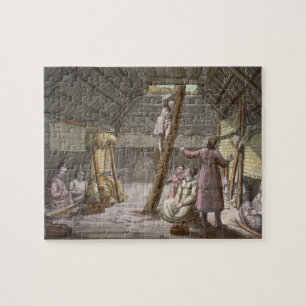 Inside a house in Alaska (colour engraving) Jigsaw Puzzle
