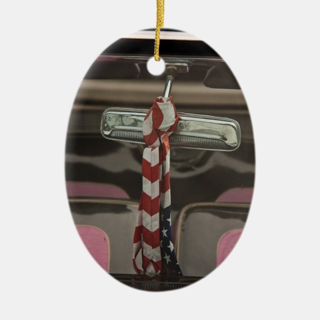 Inside a rockabilly car ceramic tree decoration (Front)