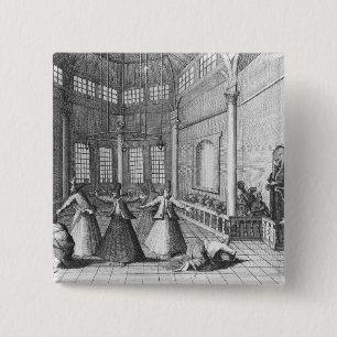 Inside a Turkish Mosque, illustration 15 Cm Square Badge