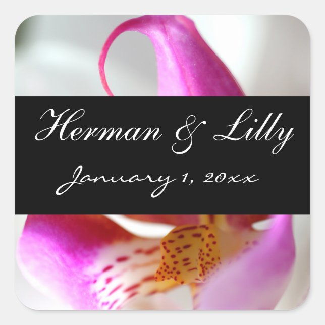 Inside a White Orchid Personalised Wedding Square Sticker (Front)