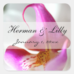 Inside a White Orchid Personalised Wedding Square Sticker