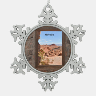 Inside cabin view of the Valley of Fire Snowflake Pewter Christmas Ornament