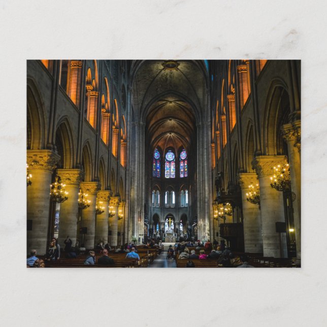 Inside Cathedral Sunset Notre Dame Cathedral Paris Postcard (Front)