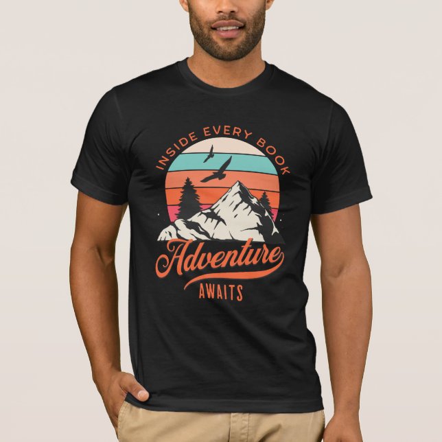 Inside Every Book Adventure Awaits mens T-shirt (Front)