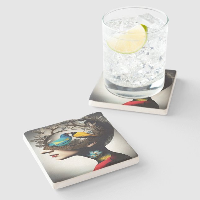 Inside Her Head Birds 2 Stone Coaster (Side)