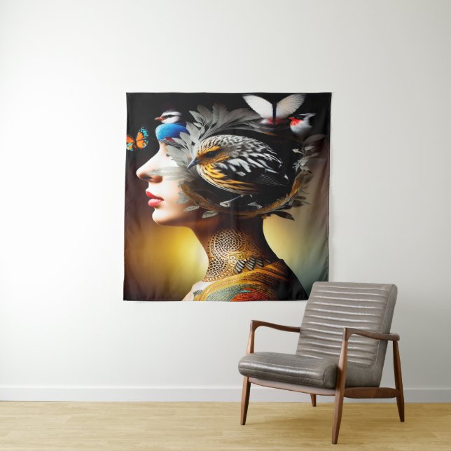 Inside Her Head Birds 3 Tapestry (In Situ)