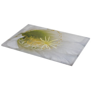 Inside of a white cactus in bloom cutting board