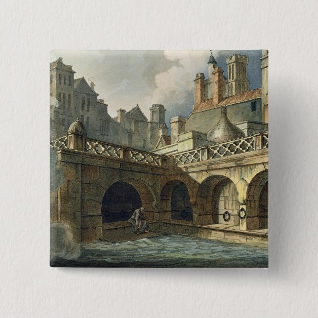 Inside of Queen's Bath, from 'Bath Illustrated by 15 Cm Square Badge (Front)