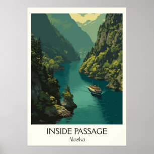 Inside Passage Alaska Fjord Boat Poster