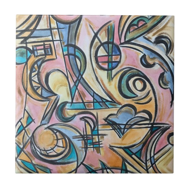 Inside The Labyrinth-Hand Painted Abstract Art Tile (Front)