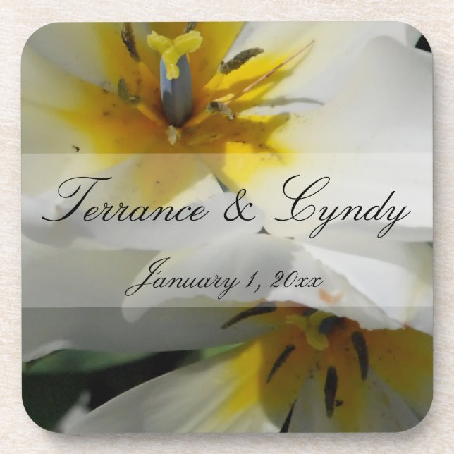 Inside White Lilies Personal Wedding Coaster (Front)