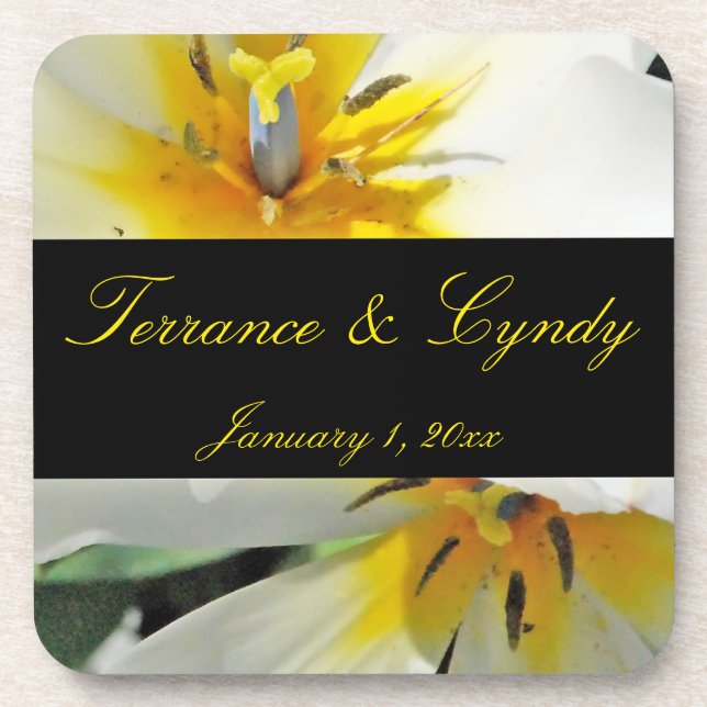 Inside White Lilies Personal Wedding Coaster (Front)