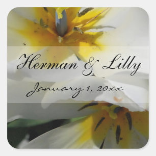 Inside White Lilies Personalised Wedding Square Sticker