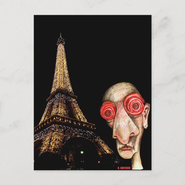 Insomniac Visits The Eiffel Tower Postcard (Front)