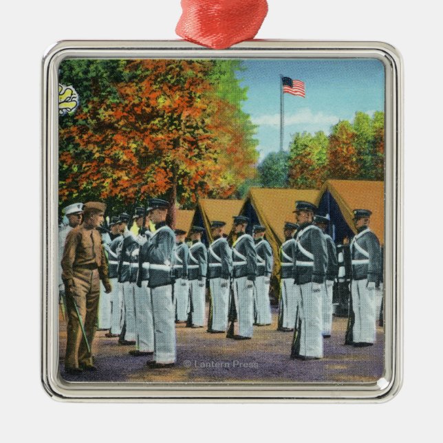 Inspection in Camp, Soldiers in Formation Metal Tree Decoration (Front)