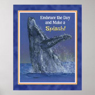 Inspiraring Fun Whale Print- Deep Blue Border Poster