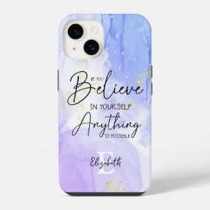 Inspiration quotes Purple Alcohol Ink Monogram iPhone 14 Case
