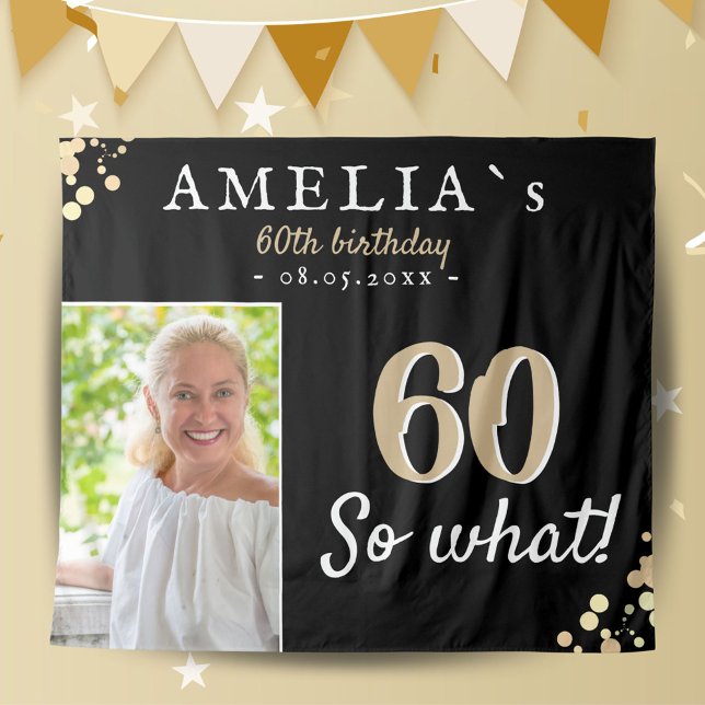 Inspirational 60th Birthday Black Photo Backdrop Tapestry (Creator Uploaded)