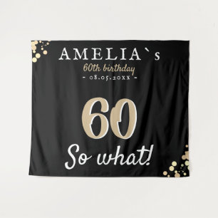 Inspirational 60th Birthday Party Black Backdrop Tapestry