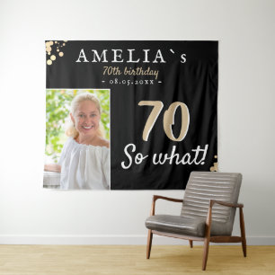 Inspirational 70th Birthday Black Photo Backdrop Tapestry